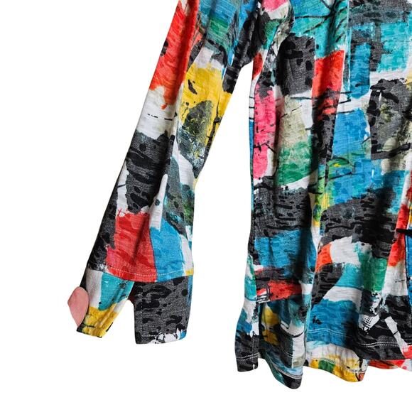 Ali Miles Womens Knit Abstract Multicolor Print Button-Down Tunic Top Sz L Artsy - Picture 3 of 12